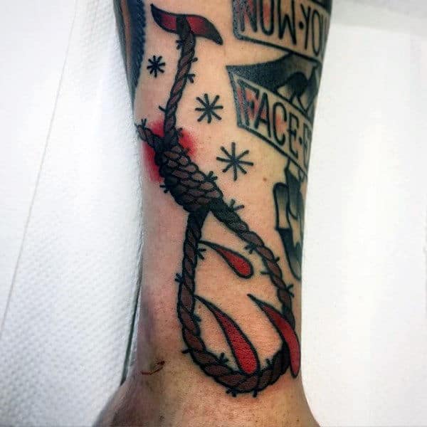 Mens Blood Drops Noose Lower Leg Old School Tattoo