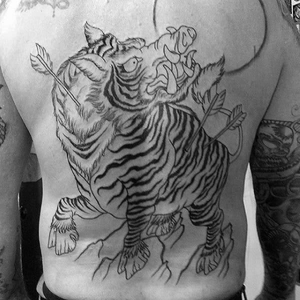 Mens Boar Moon Back Tattoos