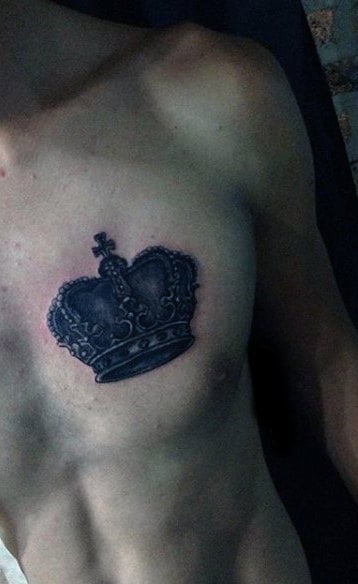 Mens Bold Black Crown Tattoo On Chest