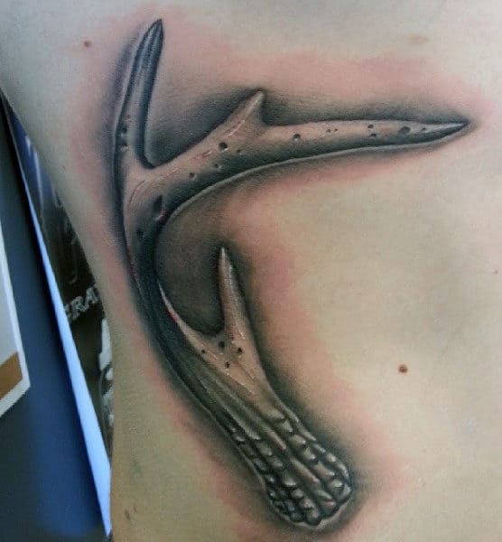 Men's Deer Antler Hunting Tattoos On Rib Cage Side