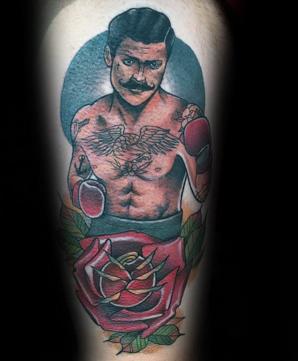 Mens Boxer Rose Memorial Traditional Tattoo Arm Tattoos
