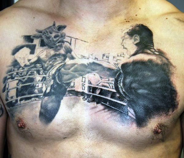 Men's Boxing Chest Kick Tattoo