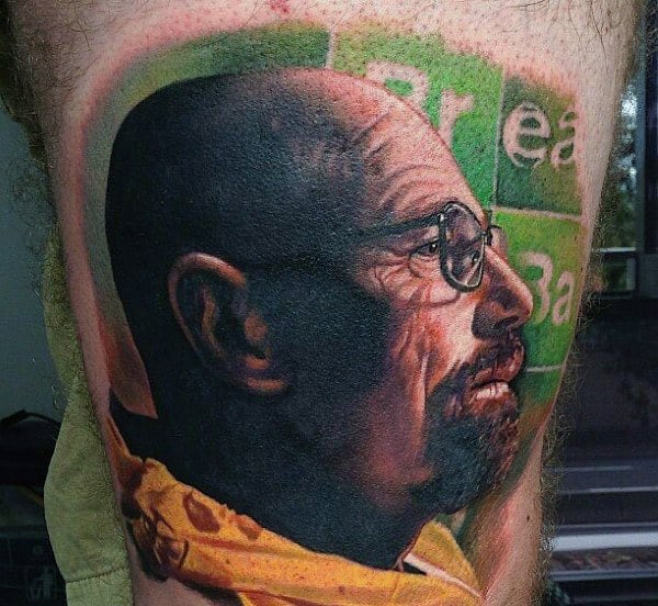 Mens Breaking Bad Walter White Portrait Thigh Tattoo