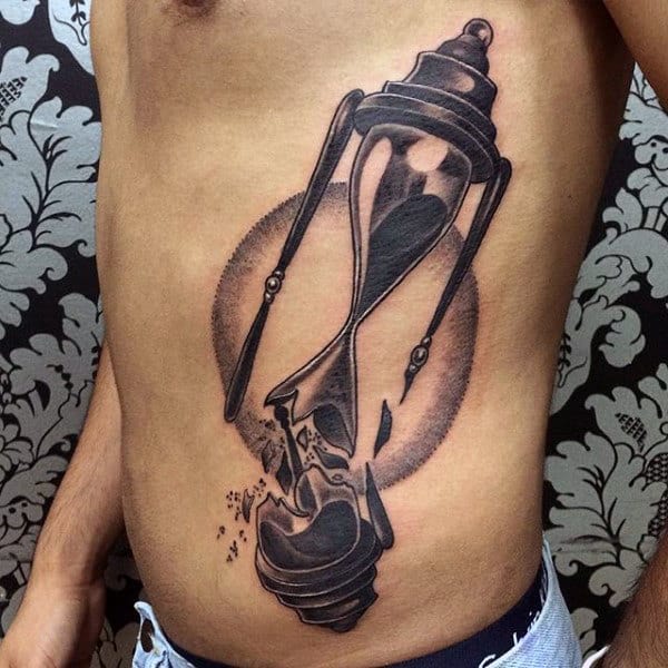 Mens Broken Hourglass Tattoos On Rib Cage Side