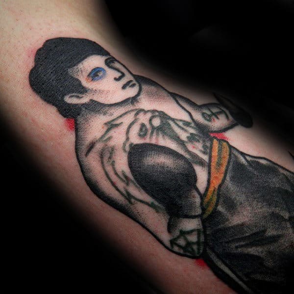 Mens Bruised Boxer Strength Tattoo Ideas With Old School Design