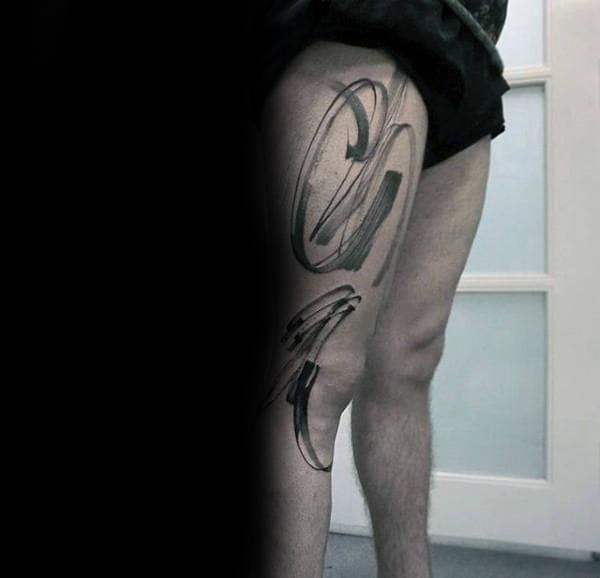 Mens Brush Stroke Leg Tattoo Inspiration