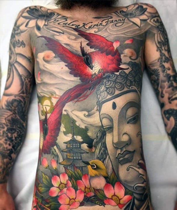 Mens Buddhism Themed Badass Full Chest Tattoos