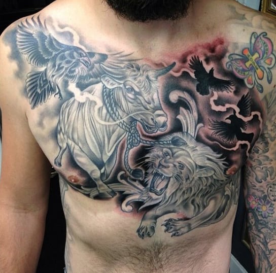 Men's Bull Skull Tattoo
