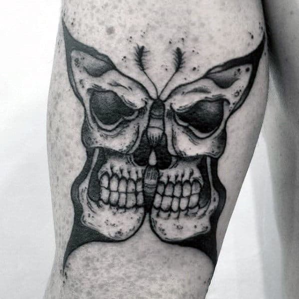 Mens Butterfly Skull Back Of Arm Tattoo Design