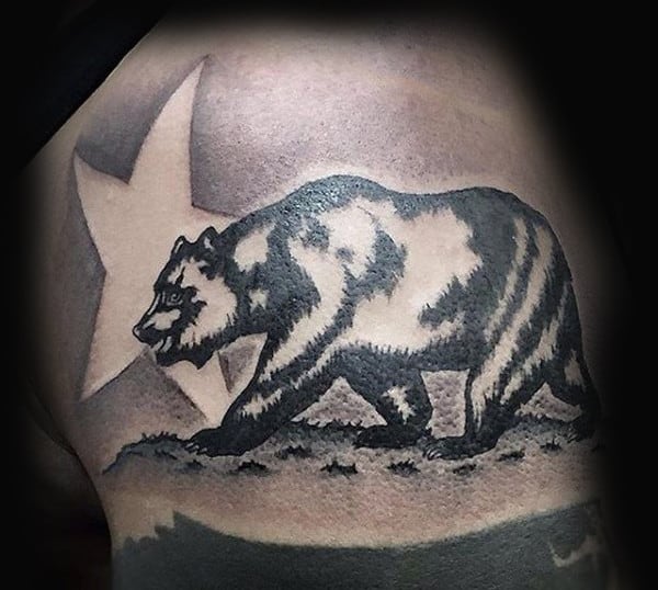 Mens California Bear With Star Tattoo On Upper Arm