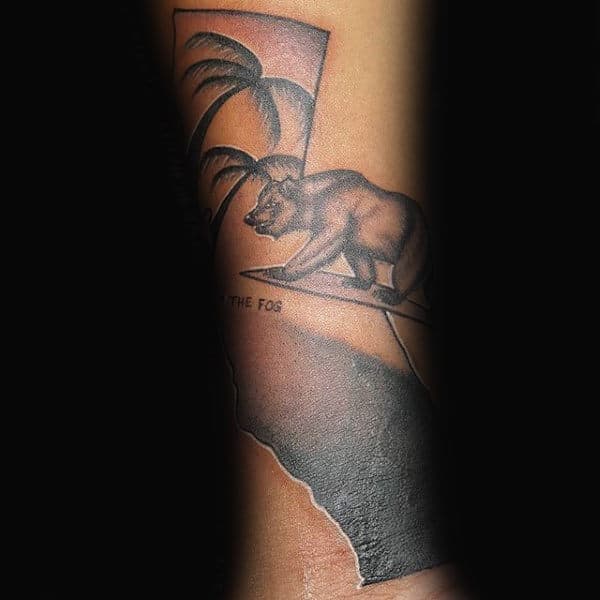 Mens California Bear With State Map Guys Forearm Tattoo