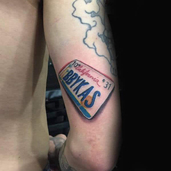 Mens California License Plate 3d Tricep Tattoo