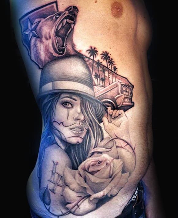 Mens California Rib Cage Side Themed Tattoo Ideas