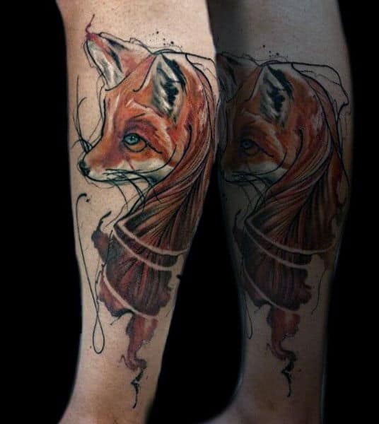 Mens Calves Crafty Brown Fox Tattoo