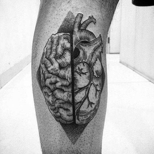 Mens Calves Dotted Brain Tattoo