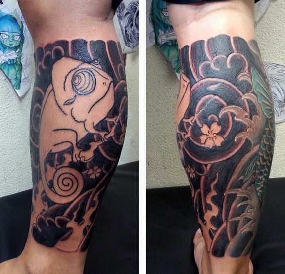 Mens Calves Modern Art Lizard Tattoo