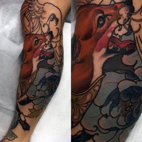 Mens Calves Open Mouthed Fox Tattoo