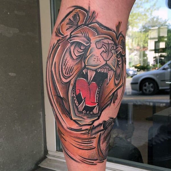 Mens Calves Raging Tiger Manly Tattoo