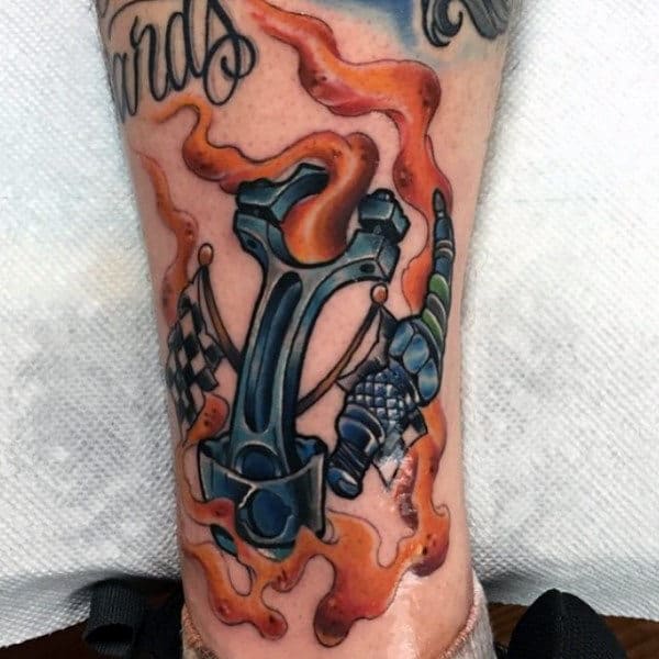 Mens Calves Smoking Hot Rod Tattos