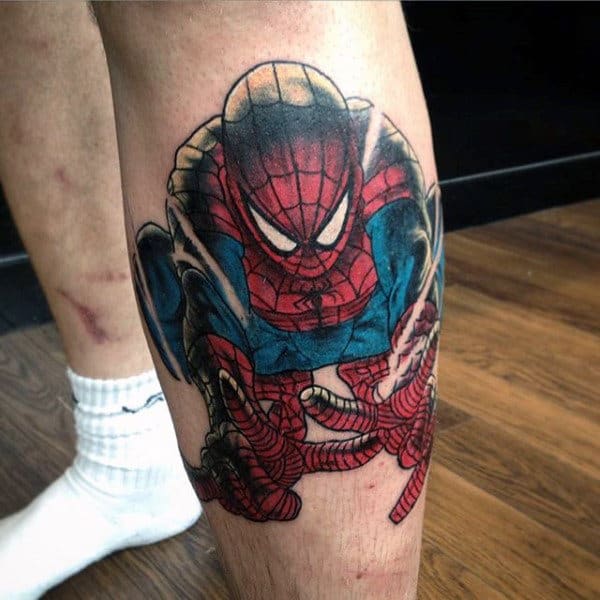 Mens Calves Spiderman Tattoo