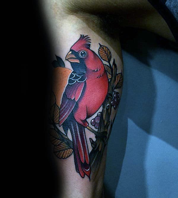 Mens Cardinal Bird Neo Traditional Inner Arm Bicep Tattoos