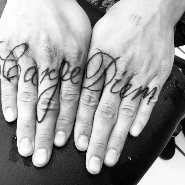 Mens Carpe Diem Script Finger Tattoos