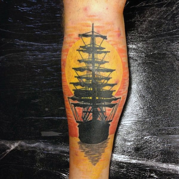 Mens Carrick Ship Sailing At Sunset Calf Tattoo