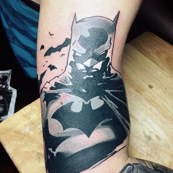 Mens Cartoon Style Batman Tattoos On Bicep Of Arm