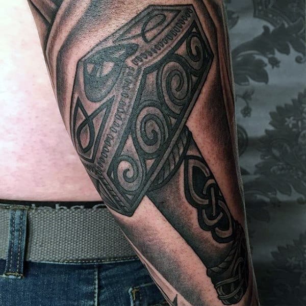 Mens Celtic Knot Hammer Tattoo For Men On Outer Forearm