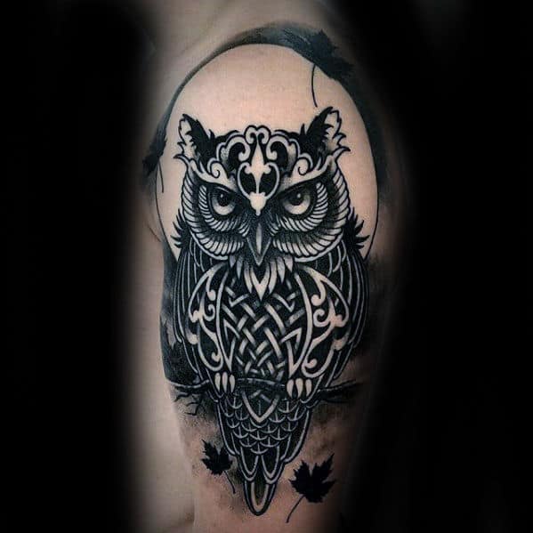 Mens Celtic Knot Tribal Owl Arm Tattoo