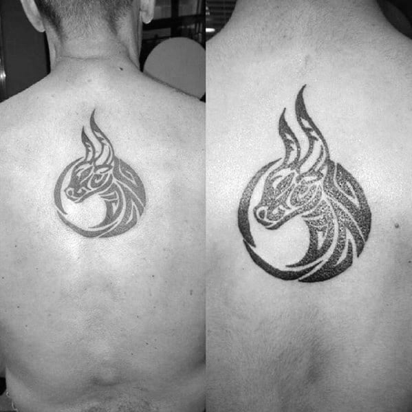 Mens Center Of Back Tribal Bull Circular Tattoo Designs