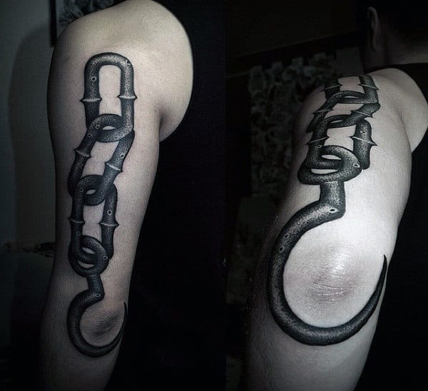 Mens Chain Tattoos On Upper Arm With Hook