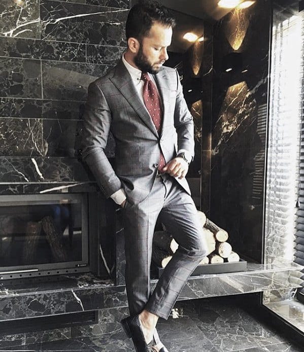 Mens Charcoal Grey Suit Black Shoes Burgundy Red Tie Style Ideas