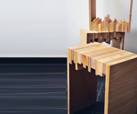 Wooden chair with a unique geometric design, featuring interlocking teeth-like patterns