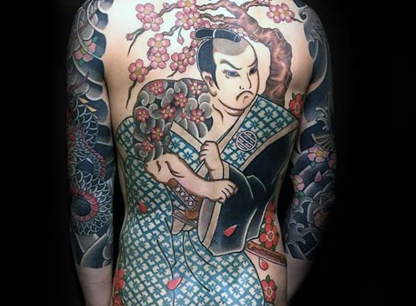 Mens Cherry Blossom Japanese Full Back Tattoo Design Ideas