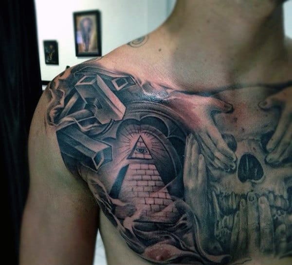 Mens Chest 3D Wall Illuminati Tattoo