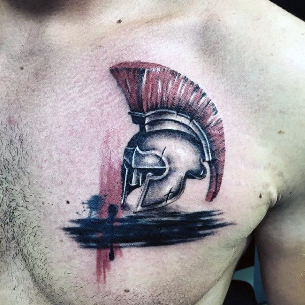 Mens Chest Spartan Warrior Helmet Tattoo
