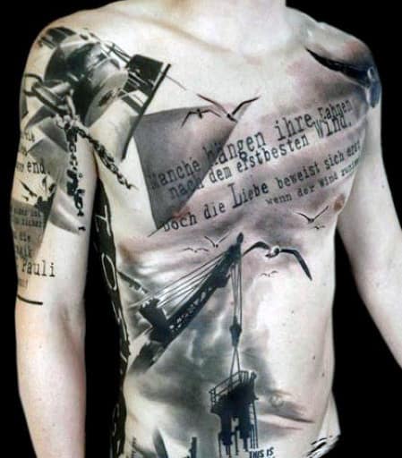 Mens Chest Abstract Tattoo In Black Ink