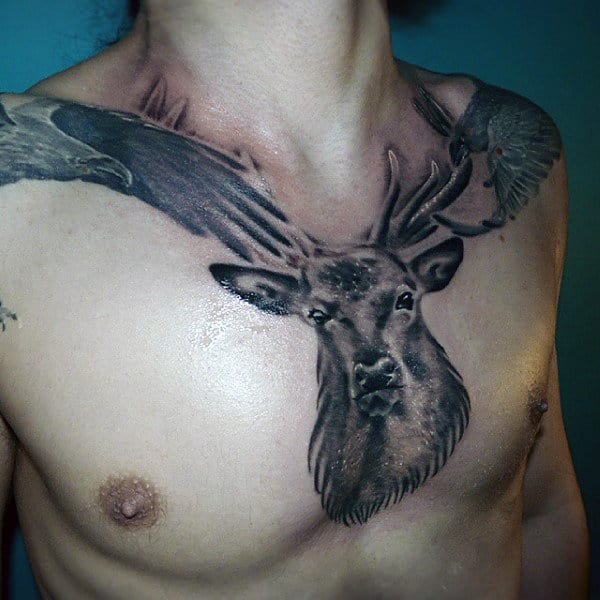 Mens Chest Deer Hunting Tattoos
