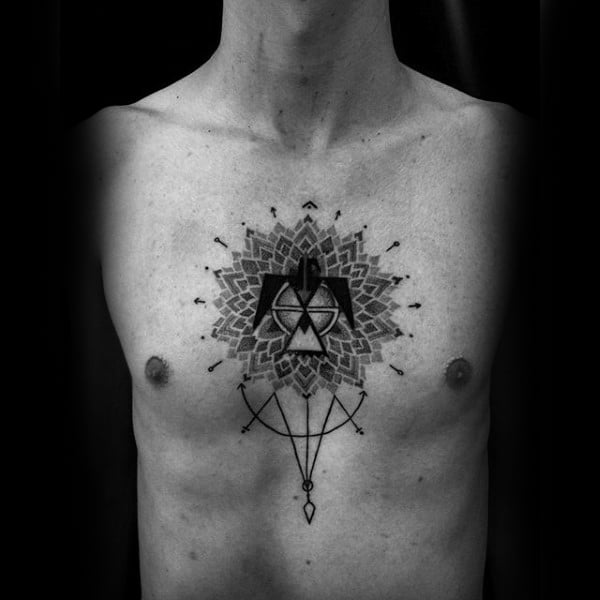 Mens Chest Dotwork Florets Tattoo