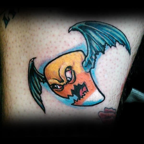 Mens Chest Flying Pumpkin Halloween Tattoo