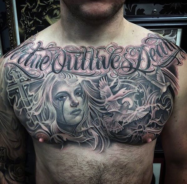 Mens Chest Gorgeous Lettering Tattoo