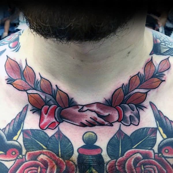 Mens Chest Holding Hands And Peace Tattoo