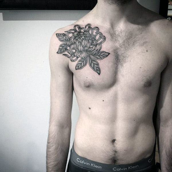 Mens Chest Lovely Dotwork Tattoo
