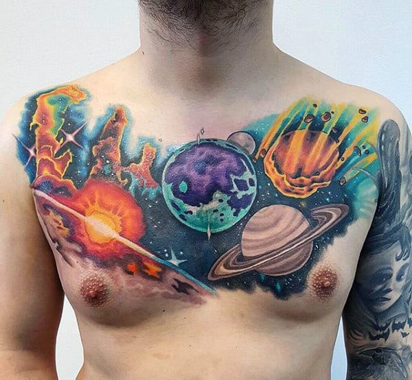 Mens Chest Planets Astronomy Tattoo