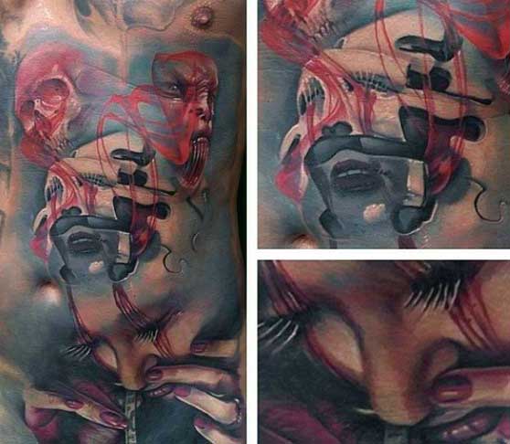 Mens Chest Puzzle Piece Tattoo Of Woman