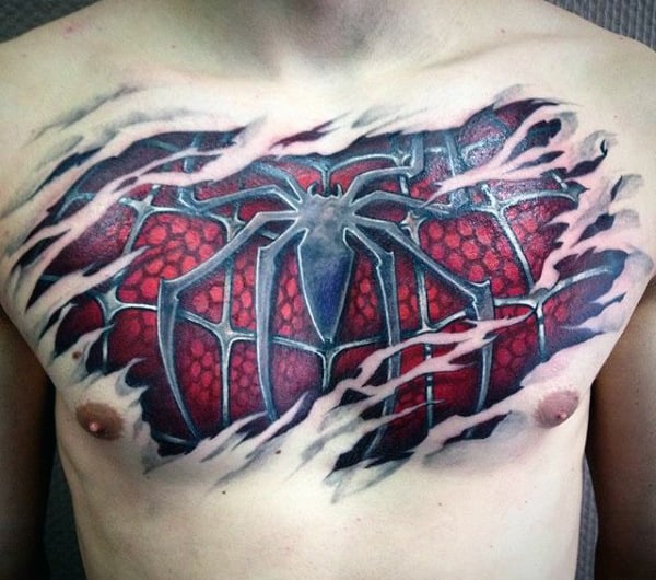 Mens Chest Spiderman Tattoo
