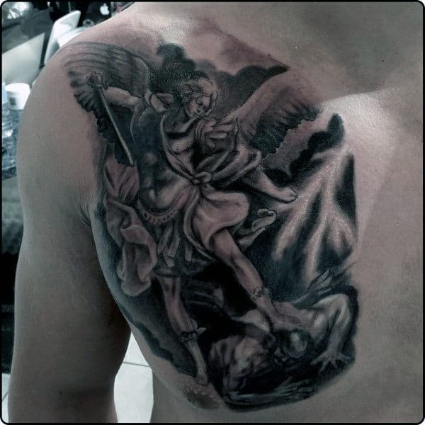 Men's Chest St Micheal Archangel Tattoo