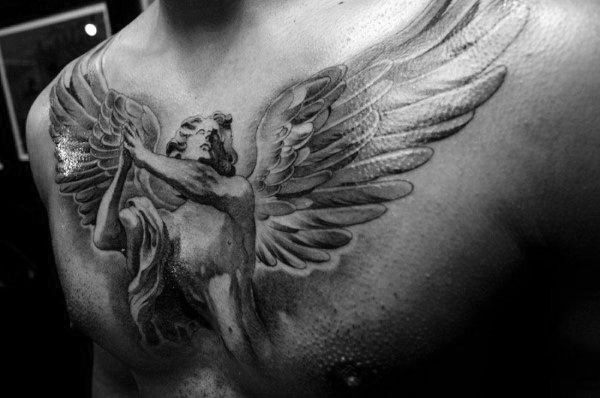 Mens Chest Sweet Guardian Angel Tattoo