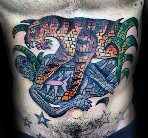 Mens Chest Tiger Mosaic Tattoo Design Inspiration